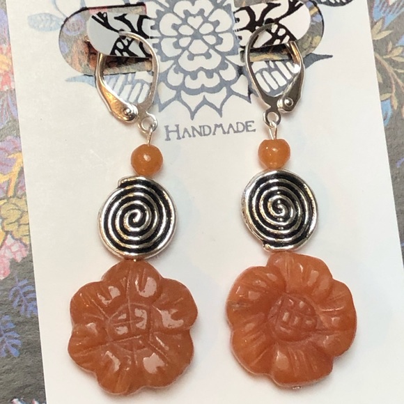 Floral Silver Spiral Earrings - Picture 6 of 8